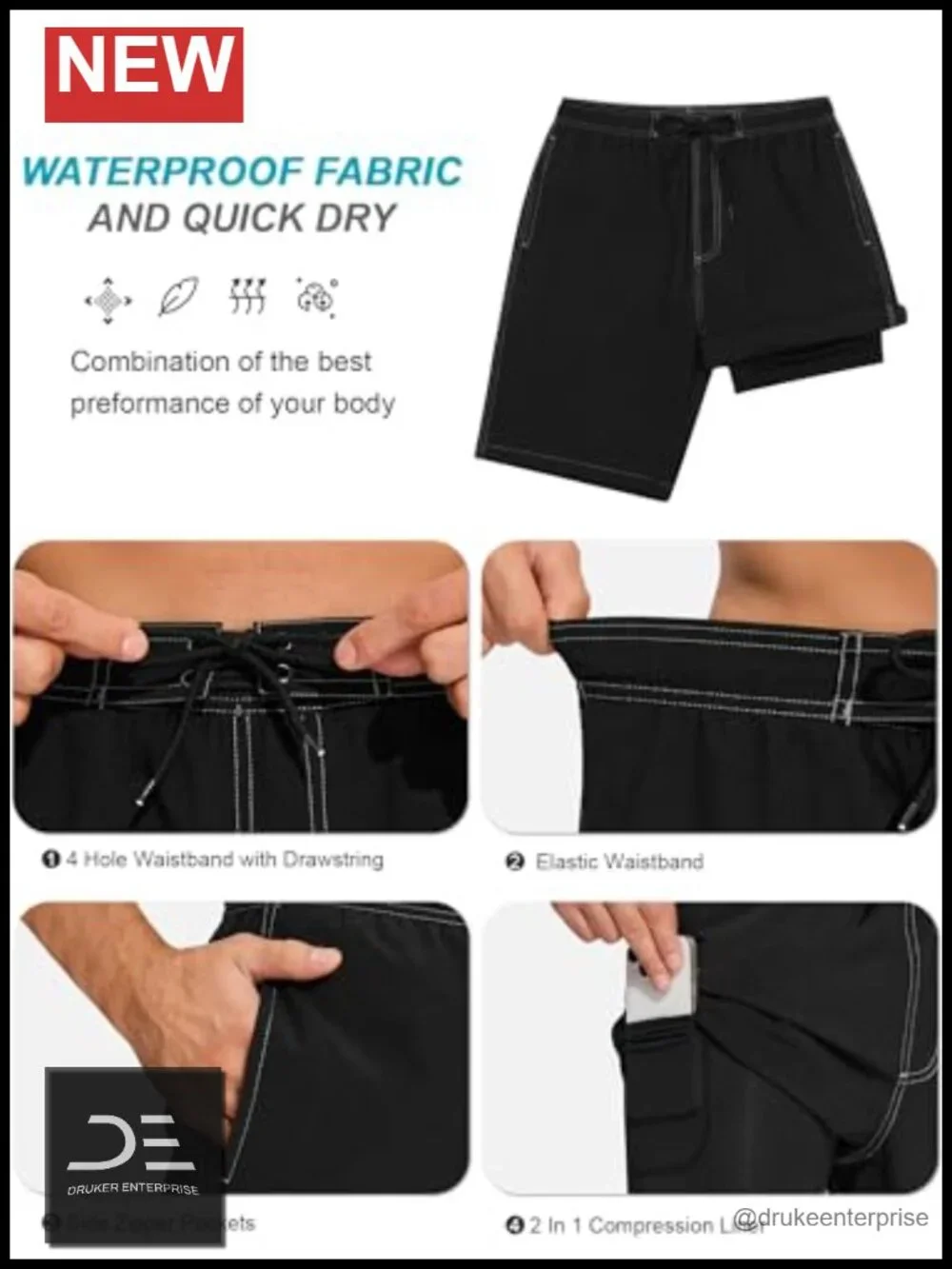 Men's 4-Way Stretch Swim Trunks Board Shorts 9